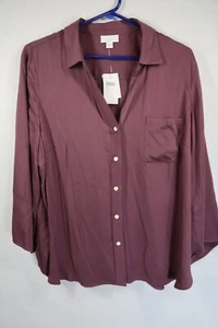 J. Jill Button Down 3/4 Sleeve Top V Neck Size Large NEW Blouse Shirt - Picture 1 of 11
