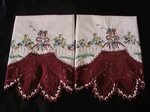New White PillowCases (2) 100% Cotton Hand Embroidered Crochet Southern Belle 5# - Picture 1 of 5