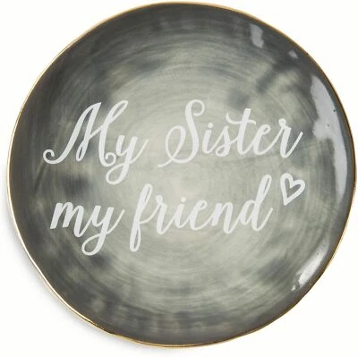 Plato de regalo decorativo de cerámica gris Pavilion Gift Company My Sister My Friend 5" Foto 1 de 3
