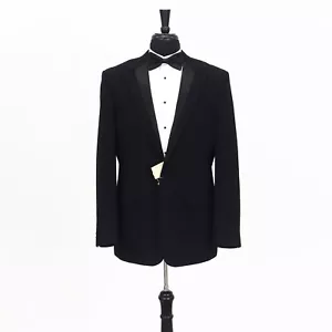 Perry Ellis 42R Black Sport Coat Blazer Jacket Solid 1B Wool - Picture 1 of 11