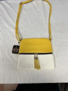 Deluxity Los Angeles Lightweight Medium Crossbody Bag With Tassels Yellow/white - Picture 1 of 7