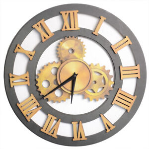 Golden Vintage Gear Wall Clock 3D Retro Iron Clock Rustic Style For Living Room