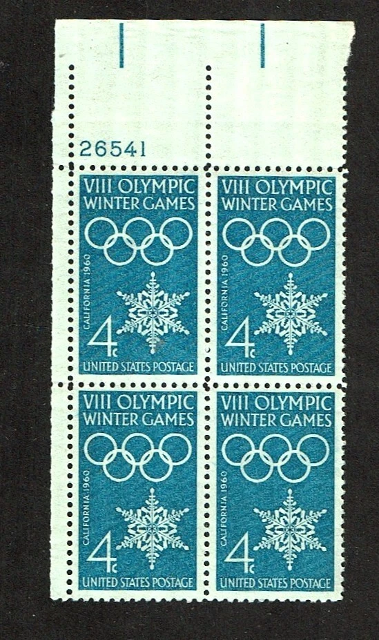 1960 U.S Commem 4c 8th WINTER OLYMPICS  Plt #Blk of 4  Sc#1146 M/NH/OG/Pristine - Image 1 of 1