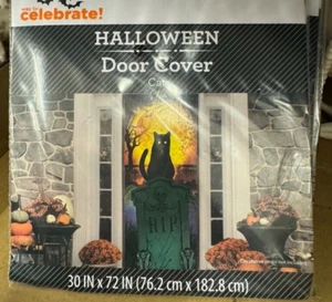 Halloween Gato Negro Cubierta Puerta Panel Cementerio Decoración Pared 30x72 Decoración Casa - Imagen 1 de 5
