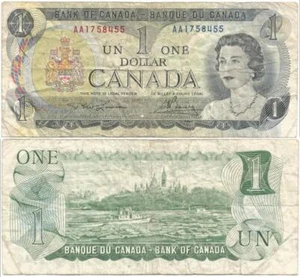 1973 CANADA $1.00 NOTE No LONGER PRINTED or CIRCULATED Lawson-Bouey SIGNATURES - Picture 1 of 3