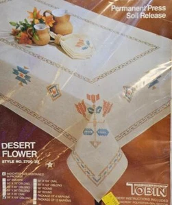Mantel vintage bordado Tobin flor del desierto diseño suroeste 58x104 - Imagen 1 de 1