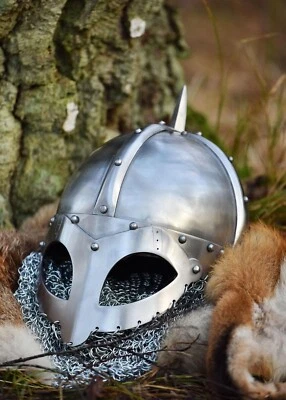 Viking Medieval Helmet with Chainmail Protection – Medieval Norse Battle Helmet - Image 1 of 4