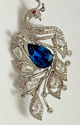 Broche prendedor cristal pavo real estrás pájaro loro vidrio azul aguamarina transparente grande EE. UU. Foto 1 de 4