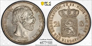 NETHERLANDS 2-1/2 Gulden 1865 Utrecht Mint William III PCGS AU-58 - Picture 1 of 4