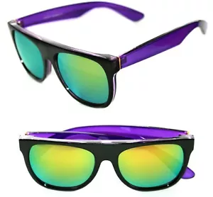 Men's Flat Top Sunglasses Impero Super Black Purple Frame Gold mirrored Lenses - Picture 1 of 9