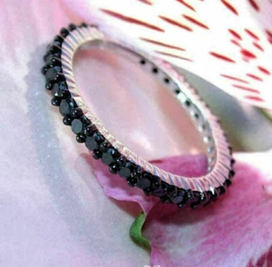 0.8 Ct Round Cut Black Diamond Full Eternity Wedding Band 14k White Gold Over - Picture 1 of 4