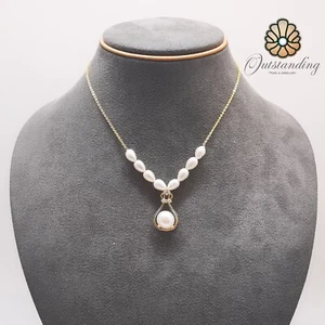 Real Natural White Seawater Pearl Necklace Beads 9ct Gold Filled 10mm Pendant - Picture 1 of 19
