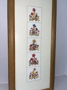 Gepresster Blumendruck bunt floral 5-teilig Massivholz gerahmt 22x10" - Bild 1 von 12