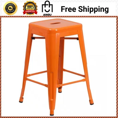 Барный стул Flash Furniture 24 дюйма оранжевый металлический внутренний уличный стойка высота - Изображение 1 из 4