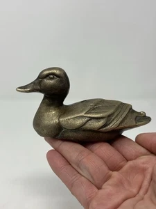 Vintage Brass Duck Figurine Paperweight or Lamp Finial Cast Metal Bird Decor - Picture 1 of 18