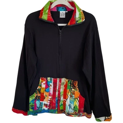 Chaqueta de Perejil y Salvia Bolsillos con Cremallera Negra Colorido Borde Algodón Talla XL Artística Boho Foto 1 de 4