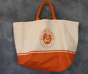 Official Roland Garros Paris Tennis Orange & Cream Canvas Shopper Tote Bag Large - Picture 1 of 6