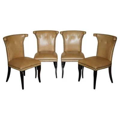 ЧЕТЫРЕ ЖЕЛТОВАТО-КОРИЧНЕВЫХ КОРИЧНЕВЫХ КОЖАНЫХ ЦВЕТОЧНЫХ ОБЕДЕННЫХ СТУЛА В СТИЛЕ РЕГЕНТСТВА CHESTERFIELD - Изображение 1 из 4