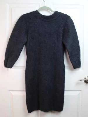 Vestido Suéter De Colección Años 90 Christina Grant Mezcla Angora Negro Espalda en V Cuello Con Cuentas Med Foto 1 de 4