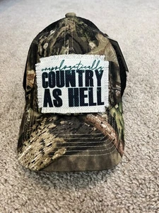 Mossy Oak Country As Hell Camo Ponytail Ball Cap By CC Mesh Crisscross Elastic - Picture 1 of 12