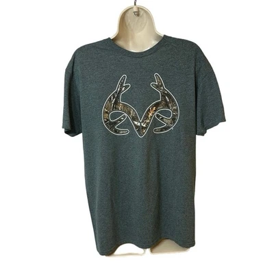 Realtree Camo Antler Graphic T-Shirt Mens Medium Green Outdoor Hunting Tee - Image 1 of 4
