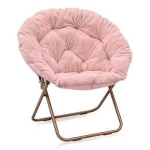MoNiBloom Round Folding Faux Fur Saucer Chair for Bedroom Living Room Dorm Garde - Picture 1 of 9