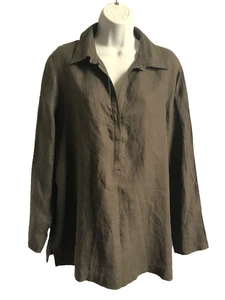 NWT St Michael M&S vintage 100% linen tunic top size 16 dark grey Pit-Pit 22.5" - Picture 1 of 8