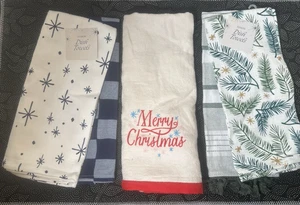 5pc Christmas & Farmhouse Dish Towels Set Starburst, Pine, Merry Christmas - NWT - Picture 1 of 6