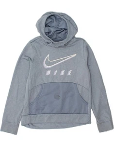 NIKE Girls Graphic Hoodie Jumper 12-13 Years Large Blue Polyester CS05 - Picture 1 of 3
