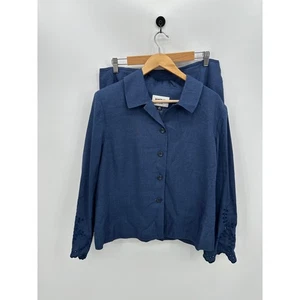 Kasper Petites Leinenmischung Anzug Rock Set Damen 16P blau Ösen Karriere Büro - Bild 1 von 10