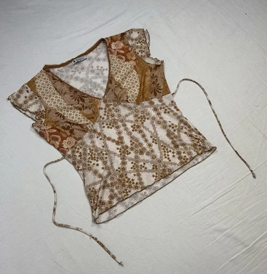 VTG Boho Y2K Fairycore Babydoll Mesh Top L Frutiger Aero Save The Queen Style - Image 1 of 4