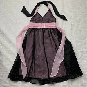 hype dress youth girls M 8 halter below-knee black chiffon pink lining polkadots - Picture 1 of 4
