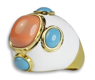 Anillo de cóctel Hampt chapado en oro amarillo de 18 quilates naranja azul resina blanco epoxi moda Foto 1 de 2