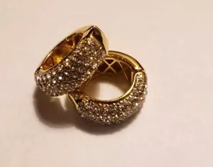Joan Boyce gold, Clear crystal huggie Clamp Clip earrings Ear Cuffs Small Hoops - Picture 1 of 4