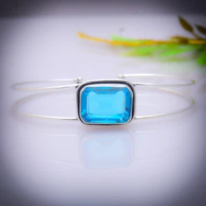 London Blue Topaz Gemstone 925 Sterling Silver Handmade Bracelet Cuff C-396 - Picture 1 of 5