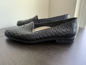Trotters Shoes Liz Loafers Woven Black Leather Slip On Flats Sz 7 - Picture 1 of 11