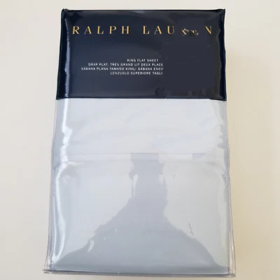 Ralph Lauren King 464 TC  Solid Percale Oxford Blue Flat Sheet $145 - Image 1 of 4