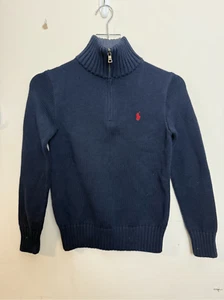 Polo Ralph Lauren Youth 1/4 Zip Chunky Knit 100% Cotton Pullover Sweater Navy M - Picture 1 of 5