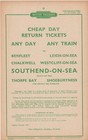 BR handbill Cheap Day Tickets to Benfleet Chalkwell Thorpe Bay etc 1955