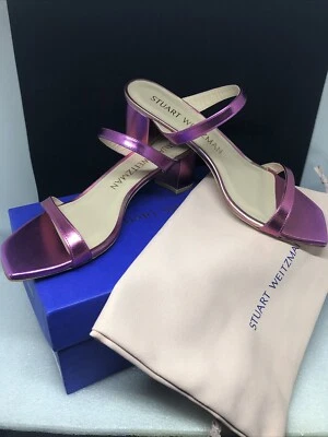 Stuart Weitzman Aleena Sandalia Zapato Cuadrado Metálico Rosa Caliente Tacón Bloque Fiesta 9.5 Foto 1 de 4