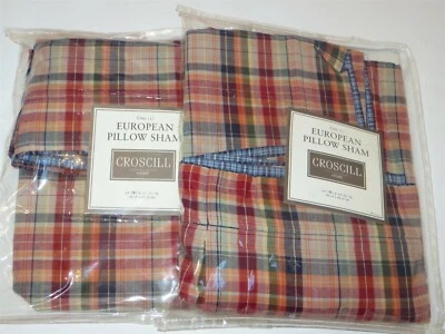 2 Croscill Camden Reversible blue Madras plaid euro shams NEW - Image 1 of 4