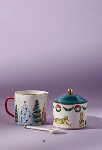 NIB Anthropologie Holiday Susannah Garrod Tis The Season Creamer & Sugar Pot Set - Picture 1 of 18