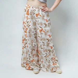 Women's Wide Leg Floral Boho Pants Lightweight Summer Lounge Trousers Size L NEW - Picture 1 of 10