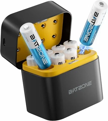 BATZONE Wiederaufladbare Lithiumbatterien 3000 mWh | AA 8er-Pack mit Ladegerät - Bild 1 von 4