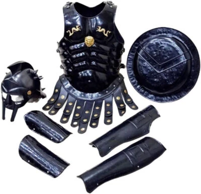 Medieval Armor Muscle Jacket Maximus Gladiator Helmet Guard & Shield Halloween - Image 1 of 4
