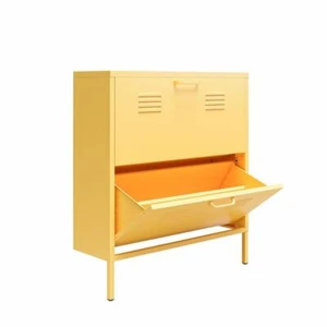Novogratz Locker 35.24" Sturdy 2-Compartment Shoe Storage Durable Steel Yellow - Picture 1 of 8