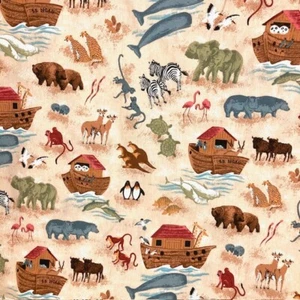 Noahs Ark with Animal Pairs 100% Cotton Fabric, 1 3/4 Yards to quilt or sew - Picture 1 of 8