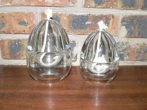 Pair of Clear Glass Egg-Shaped Oil Lamps 4.75" & 4" w/Wicks Made in Portugal - Picture 1 of 7