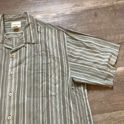 Joseph & Feiss Shirt Mens XXL Green Beige Palm Button Up Hawaiian Outdoor Silk - Image 1 of 4