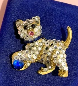 Gablonz Vintage Brosche Süße Katze Glas Vergoldet Schmucksammlung Brooch - Bild 1 von 4